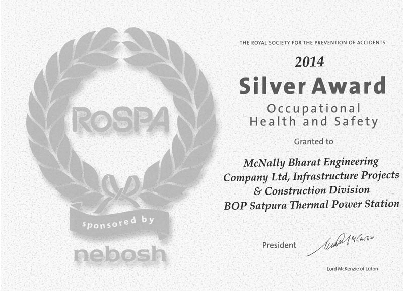 Silver Award for Occupational Health & Safety for IISCO project site (Raw Material Handling, By Products Recovery and Water packages)